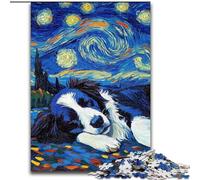 Puzzles 1000 Pieces for Adults Border Collie Night Sky Made of Wood, Perfect Christmas & New Year Gift, 50x75cm for Home Decor, Brain Training