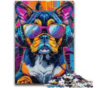 Puzzles 1000 Pieces for Adults Boxer Puppy with Headphones Difficult And Challenge with Matching Poster And Trivia Sheet for Age 14 26x38cm