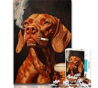 Puzzles 1000 Pieces for Adults Brown Vizsla Dog Smoking Puzzles for Teenagers,Relax Games Is Ideal As A Gift for The Whole Family 26x38cm