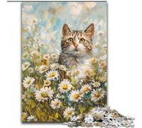 Puzzles 1000 Pieces for Adults Cat Among Flowers, for Ages 14 And over Each Piece Is Unique - Fun And Challenging Game for The Whole Family Good Gift (size 26x38cm)