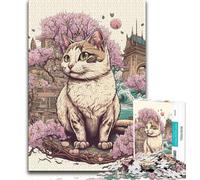 Puzzles 1000 Pieces for Adults Cat Cherry Blossom Japan 1000 Pieces for Adults,Brain Intelligence Challenge Addictive Toys for Home Decoration (size 38x26cm)