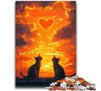 Puzzles 1000 Pieces for Adults Cat Couple in The Sunset Adult Puzzles,learning Educational for Is Ideal As A Gift for The Whole Family (26x38cm)