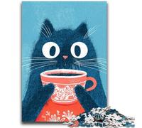 Puzzles 1000 Pieces for Adults Cat Drinking Coffee Brain Intelligence Challenge Addictive Toys Funny Gift for Ages 14+ 50x75cm