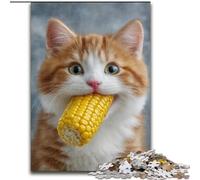 Puzzles 1000 Pieces for Adults Cat Eating Corn, Decompressing Intellectual Educational Toy Birthday Present, Gifts (Size 50x75cm)