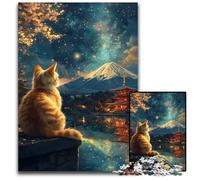 Puzzles 1000 Pieces for Adults Cat Gazing at Mount Fuji And Pagoda Japan Van Gogh Jigsaw Puzzles for Adults for Holidays Birthdays And Family Game Nights 1000 PCS(75x50cm)