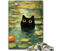 Puzzles 1000 Pieces for Adults Cat in The Lotus Leaf Family Game Stress Reliever Difficult Challenge Suitable for Couples 26x38cm