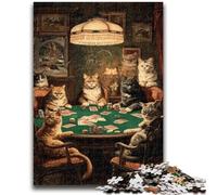 Puzzles 1000 Pieces for Adults Cat Playing Poker Teenager Jigsaw,Brain Intelligence Challenge Addictive Toys for Home Decoration (26x38cm)
