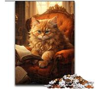 Puzzles 1000 Pieces for Adults Cat Reading Book Made of Wood, for Teenagers Age Group 14+, Home Decor 50x75cm Erfect for Home Decor, Birthdays, Holidays, And Gifts