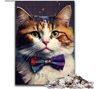 Puzzles 1000 Pieces for Adults Cat with Bow Jigsaw Puzzles 1000 Pieces for Adults Family Bonding Activity, Unique Gift for Holidays & Birthdays size 38x26cm