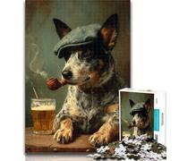 Puzzles 1000 Pieces for Adults Cattle Dog Smoking Puzzles for Teenagers,Fun Games Every Piece Is Unique - Challenging Family Fun Game 50x75cm