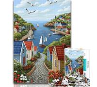Puzzles 1000 Pieces for Adults Charming Coastal Village Puzzles for Teenagers,Fun Games Every Piece Is Unique - Challenging Family Fun Game 26x38cm