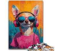 Puzzles 1000 Pieces for Adults Chihuahua Listening to Music Relax Games Educational Game for Birthday, Chrismas for And Age 14 Years Up 26x38cm