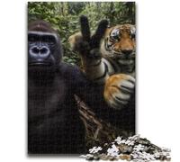 Puzzles 1000 Pieces for Adults Chimpanzee And Tiger Selfie Brain Intelligence Challenge Addictive Toys Birthday Present, Gifts, Wall Art 50x75cm