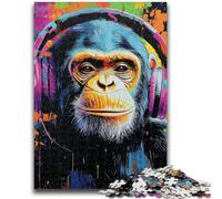 Puzzles 1000 Pieces for Adults Chimpanzee Wearing Headphones Puzzles for Teenagers,Fun Games Every Piece Is Unique - Challenging Family Fun Game (50x75cm)