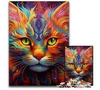 Puzzles 1000 Pieces for Adults Colorful Art Cat Wooden Jigsaw Brain Teaser Game, Interactive Family Game, Suitable for Ages 14+ 50x75CM/19.68x29.52inch