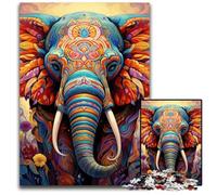 Puzzles 1000 Pieces for Adults Colorful Art Elephant Wooden Jigsaw Brain Teaser Game, Interactive Family Game, Suitable for Ages 14+ 50x75CM/19.68x29.52inch