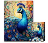 Puzzles 1000 Pieces for Adults Colorful Art Peacock Wooden Jigsaw Brain Teaser Game, Interactive Family Game, Suitable for Ages 14+ 50x75CM/19.68x29.52inch