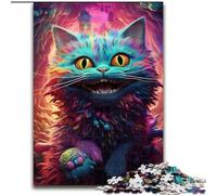 Puzzles 1000 Pieces for Adults Colorful Cat with Big Eyes Made of Wood, Interactive Family Game, Suitable for Ages 14+ 50x75cm An for Christmas Or Birthdays