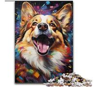Puzzles 1000 Pieces for Adults Colorful Corgi Dog Made of Wood, Making It A Great Gift for Family Fun 50x75cm for Home Decor, Brain Training