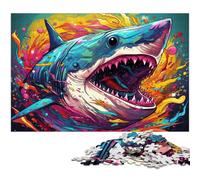 Puzzles 1000 Pieces for Adults Colorful Shark in Water Wooden Jigsaw Puzzles Family Interactive Game, Craft Gift with Colorful Artwork 50x75CM/19.68x29.52inch