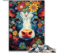 Puzzles 1000 Pieces for Adults Colourful Cow Art Made of Wood, Making It A Great Gift for Family Fun 50x75cm for Home Decor, Brain Training