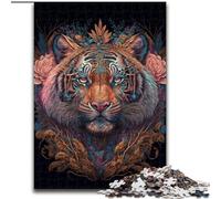 Puzzles 1000 Pieces for Adults Colourful Fantasy Tiger Made of Wood, Making It A Great Gift for Family Fun 50x75cm for Home Decor, Brain Training