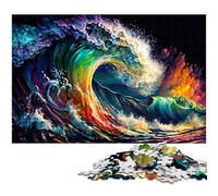 Puzzles 1000 Pieces for Adults Colourful Ocean Waves Wooden Jigsaw Puzzles Family Interactive Game, Craft Gift with Colorful Artwork 50x75CM/19.68x29.52inch