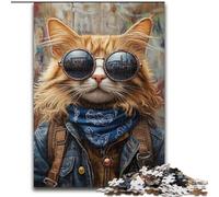 Puzzles 1000 Pieces for Adults Cowboy Cat Made of Wood, Interactive Family Game, Suitable for Ages 14+ size 50X75CM An for Christmas Or Birthdays