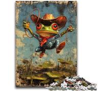 Puzzles 1000 Pieces for Adults Cowboy Frog Challenging To Complete But Fun And Humorous with Matching Poster And Trivia Sheet 50x75cm