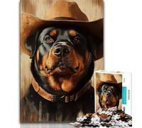 Puzzles 1000 Pieces for Adults Cowboy Rottweiler,Help The Brain Exercise Addictive Toys to Cultivate Patience Artists Collection,Fine Art (75x50cm)