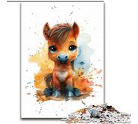 Puzzles 1000 Pieces for Adults Cute Baby Pony Made of Wood, Perfect Christmas & New Year Gift, 50x75cm for Home Decor, Brain Training
