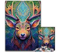 Puzzles 1000 Pieces for Adults Deer Psychedelic Art Wooden Jigsaw Puzzles Family Interactive Game, Craft Gift with Colorful Artwork 50x75CM/19.68x29.52inch