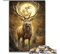 Puzzles 1000 Pieces for Adults Deer Under The Moon Made of Wood, Making It A Great Gift for Family Fun size 50X75CM for Home Decor, Brain Training