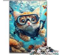 Puzzles 1000 Pieces for Adults Diver Cat, Toys Educational Games Stress Relieving Unique Home Decor And Gifts 50x75cm