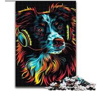 Puzzles 1000 Pieces for Adults DJ Neon Border Collie Impossible Jigsaw Puzzles for Adults size 50x75cm for Home Decor, Brain Training