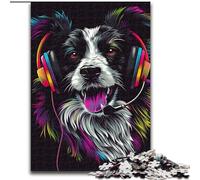 Puzzles 1000 Pieces for Adults DJ Neon Border Collie Impossible Jigsaw Puzzles for Adults size 50x75cm for Home Decor, Brain Training