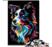 Puzzles 1000 Pieces for Adults DJ Neon Border Collie Made of Wood, Interactive Family Game, Suitable for Ages 14+ 50x75cm An for Christmas Or Birthdays