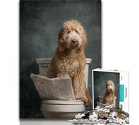 Puzzles 1000 Pieces for Adults Dog on The Toilet Adult Puzzles,Staycation Kill Time with Fully Interlocking Randomly Shaped Pieces (size 75x50cm)
