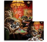 Puzzles 1000 Pieces for Adults Dog Playing Poker Game Wooden Jigsaw Brain Teaser Game, Interactive Family Game, Suitable for Ages 14+ 50x75CM/19.68x29.52inch