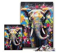 Puzzles 1000 Pieces for Adults Elephant Graffiti Painting cardboard Jigsaw Size 26x38cm Perfect for Halloween, Christmas, Birthday Gift
