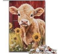 Puzzles 1000 Pieces for Adults Farm Sunflower Cows Puzzles for Adults for Family & Friends, Brain-Teasing Challenge (Size 26x38cm)
