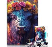 Puzzles 1000 Pieces for Adults Flowers And Bison 1000 Pieces for Teenagers,Quiz Game Wall Decoration Unique Birthday And Xmas Gifts 38x26cm