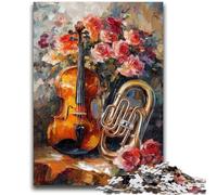 Puzzles 1000 Pieces for Adults Flowers Violin Educational Family Game with Fully Interlocking Randomly Shaped Pieces 50x75cm