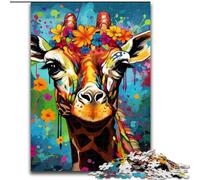 Puzzles 1000 Pieces for Adults Giraffe Wearing Flowers Wooden Jigsaw Puzzles for Adults Making It A Great Gift for Family Fun (Size 50x75 cm)