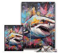 Puzzles 1000 Pieces for Adults Graffiti Painting Shark Puzzles for Adults Birthday Gift Idea, Challenging Brain Teaser Game Size 26x38cm