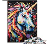 Puzzles 1000 Pieces for Adults Graffiti Painting Unicorn Wooden Jigsaw 50x75cm Perfect for Halloween, Christmas, Birthday Gift