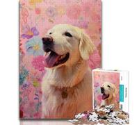 Puzzles 1000 Pieces for Adults Happy Golden Retriever Adult Puzzles,Staycation Kill Time with Fully Interlocking Randomly Shaped Pieces (size 38x26cm)