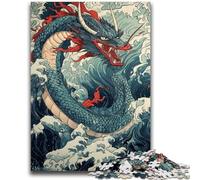 Puzzles 1000 Pieces for Adults Japanese Wave Dragon Family Game Stress Reliever Difficult Challenge Suitable for Couples 26x38cm