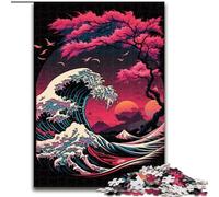 Puzzles 1000 Pieces for Adults Japanese Waves Made of Wood, Making It A Great Gift for Family Fun 50x75cm for Family Interactive Game