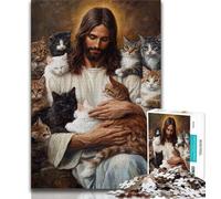 Puzzles 1000 Pieces for Adults Jesus And Cats Puzzles for Teenagers,Relax Games Is Ideal As A Gift for The Whole Family 26x38cm
